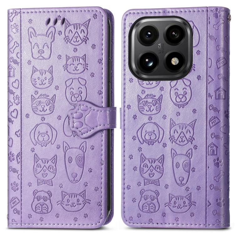 For Xiaomi 15T Cat and Dog Embossed Leather Phone Case
