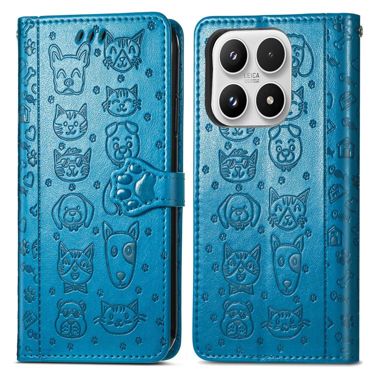 For Xiaomi 17 Cat and Dog Embossed Leather Phone Case