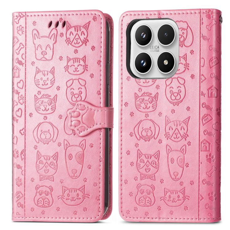 For Xiaomi 17 Cat and Dog Embossed Leather Phone Case