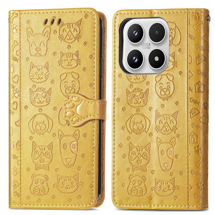 For Xiaomi 17 Cat and Dog Embossed Leather Phone Case