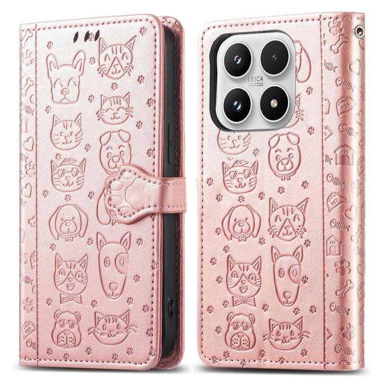 For Xiaomi 17 Cat and Dog Embossed Leather Phone Case