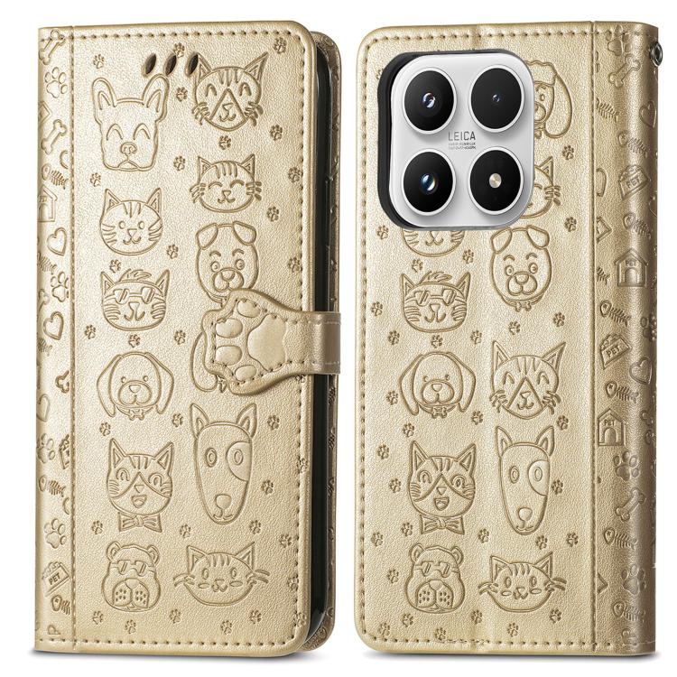 For Xiaomi 17 Cat and Dog Embossed Leather Phone Case