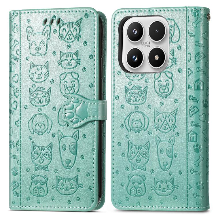 For Xiaomi 17 Cat and Dog Embossed Leather Phone Case