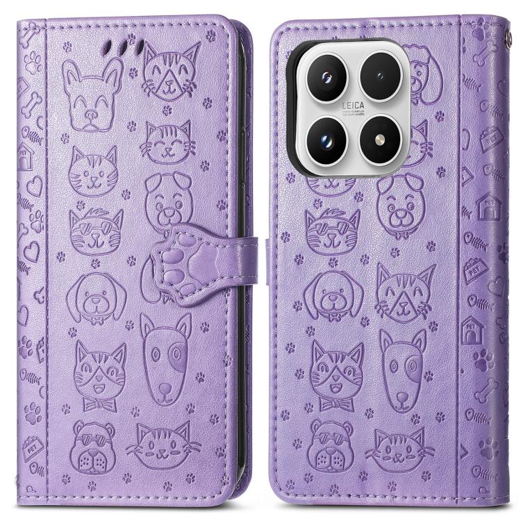 For Xiaomi 17 Cat and Dog Embossed Leather Phone Case
