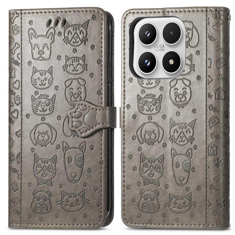 For Xiaomi 17 Cat and Dog Embossed Leather Phone Case