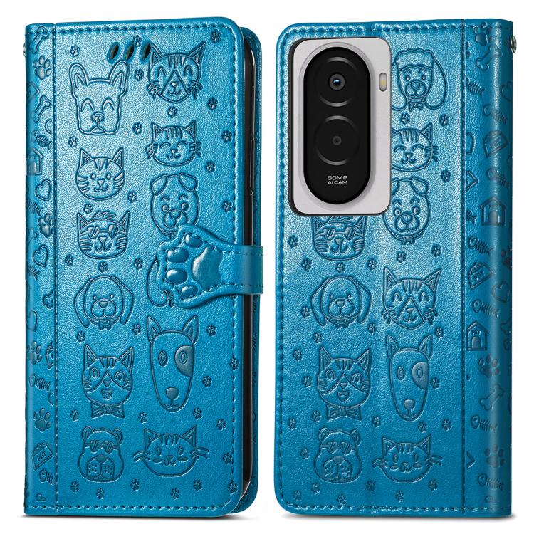 For Xiaomi Poco M7 4G 169mm Cat and Dog Embossed Leather Phone Case