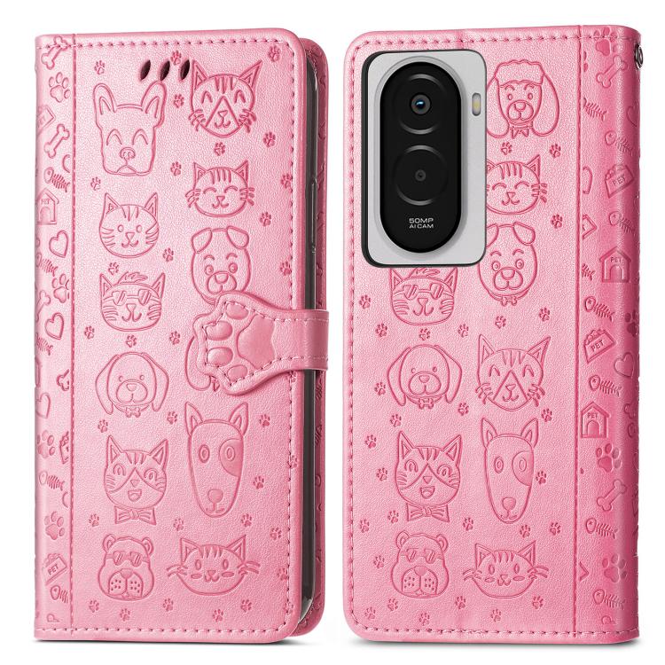 For Xiaomi Poco M7 4G 169mm Cat and Dog Embossed Leather Phone Case
