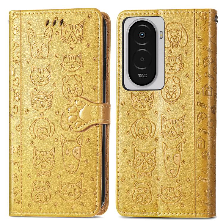 For Xiaomi Poco M7 4G 169mm Cat and Dog Embossed Leather Phone Case