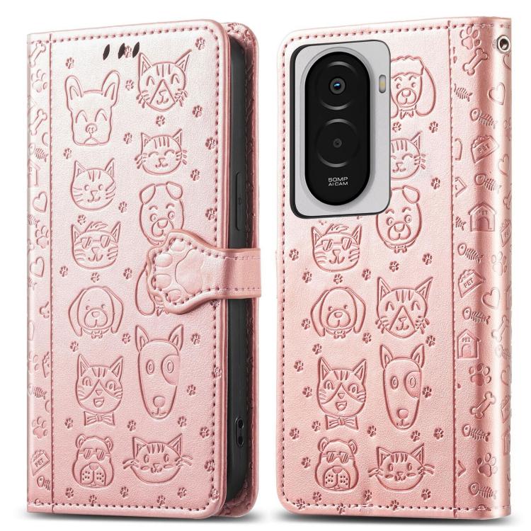 For Xiaomi Poco M7 4G 169mm Cat and Dog Embossed Leather Phone Case