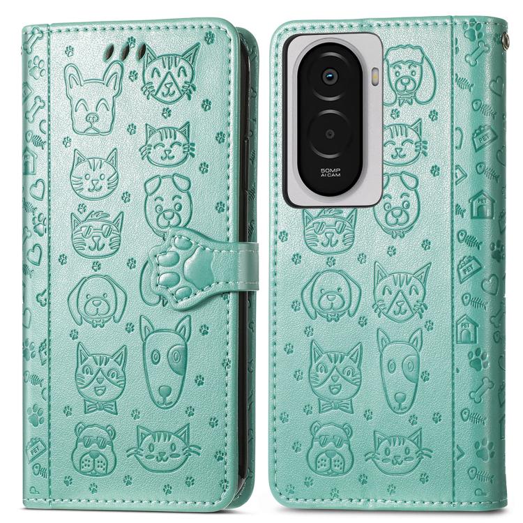 For Xiaomi Poco M7 4G 169mm Cat and Dog Embossed Leather Phone Case
