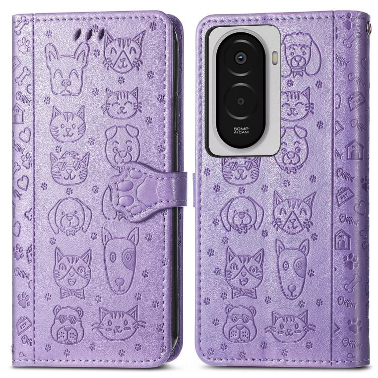 For Xiaomi Poco M7 4G 169mm Cat and Dog Embossed Leather Phone Case