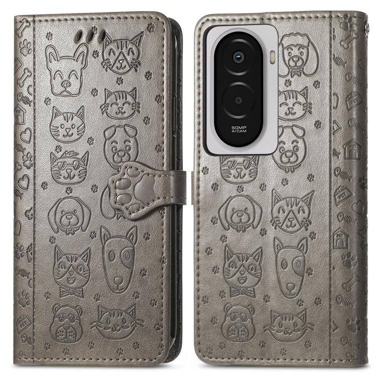 For Xiaomi Poco M7 4G 169mm Cat and Dog Embossed Leather Phone Case