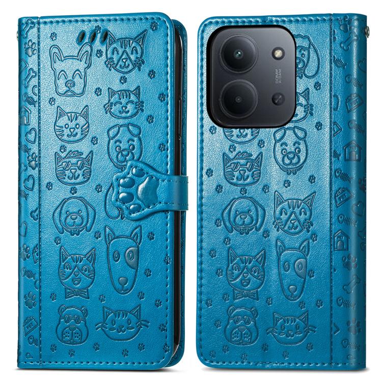 For Redmi 15C 5G / 4G Global 171mm Cat and Dog Embossed Leather Phone Case