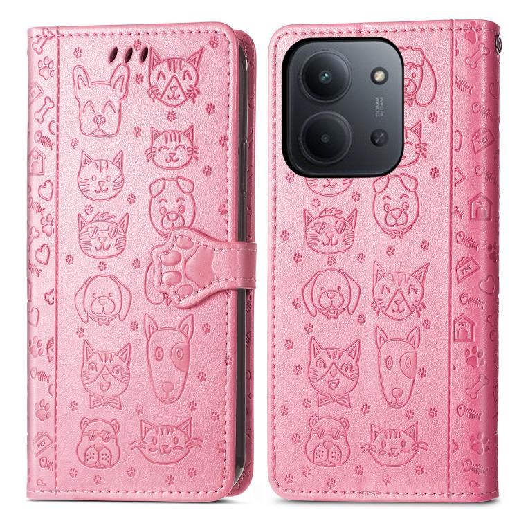 For Redmi 15C 5G / 4G Global 171mm Cat and Dog Embossed Leather Phone Case