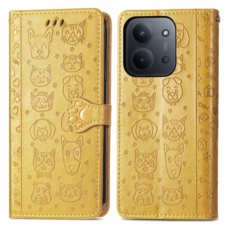 For Redmi 15C 5G / 4G Global 171mm Cat and Dog Embossed Leather Phone Case