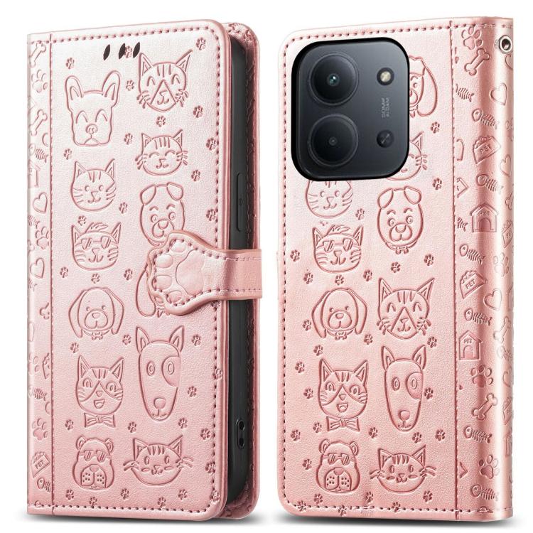 For Redmi 15C 5G / 4G Global 171mm Cat and Dog Embossed Leather Phone Case