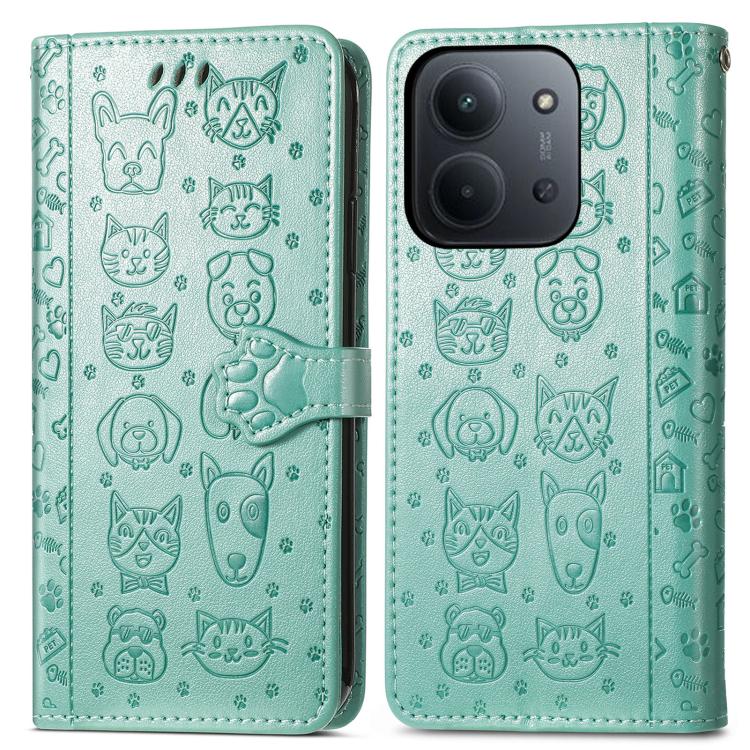 For Redmi 15C 5G / 4G Global 171mm Cat and Dog Embossed Leather Phone Case