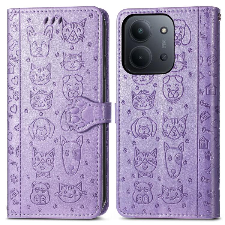 For Redmi 15C 5G / 4G Global 171mm Cat and Dog Embossed Leather Phone Case