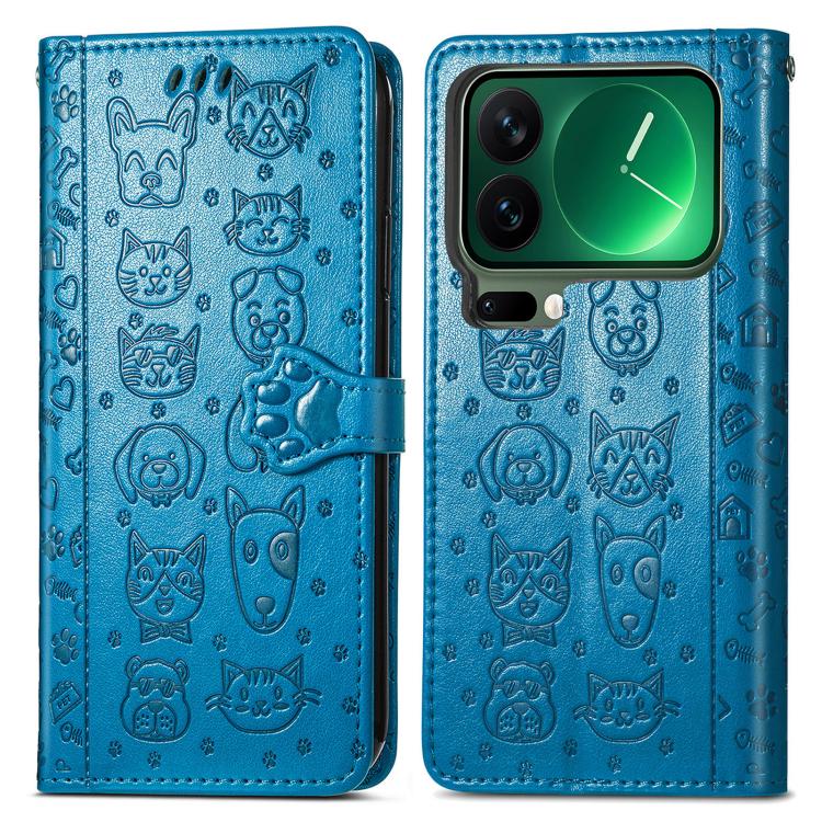 For Xiaomi 17 Pro Cat and Dog Embossed Leather Phone Case