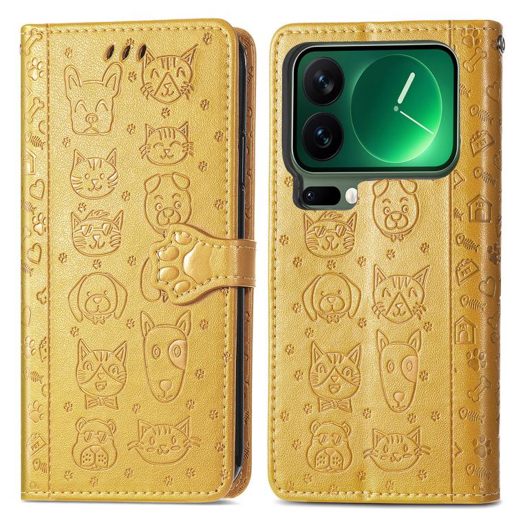 For Xiaomi 17 Pro Cat and Dog Embossed Leather Phone Case