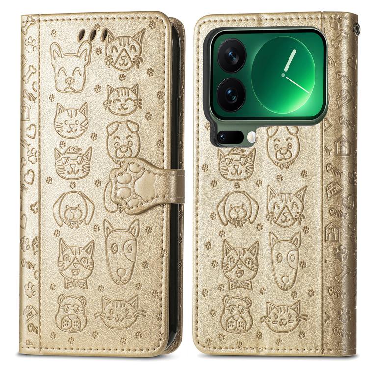 For Xiaomi 17 Pro Cat and Dog Embossed Leather Phone Case