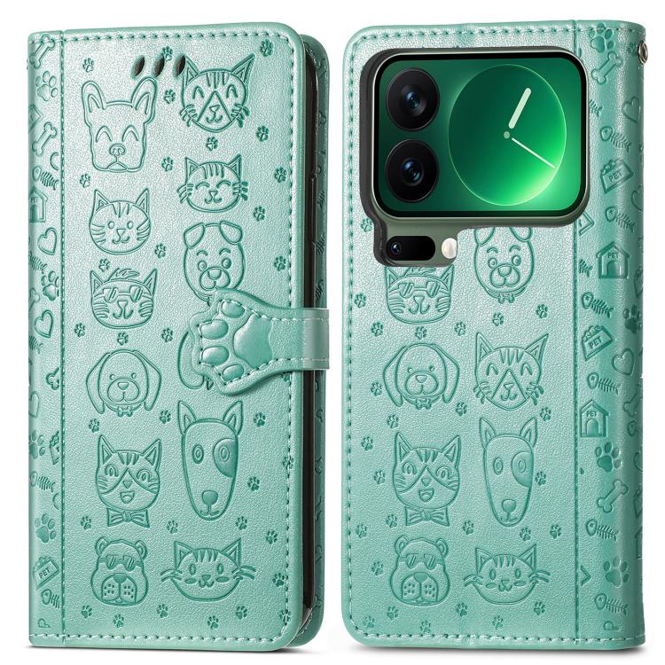 For Xiaomi 17 Pro Cat and Dog Embossed Leather Phone Case