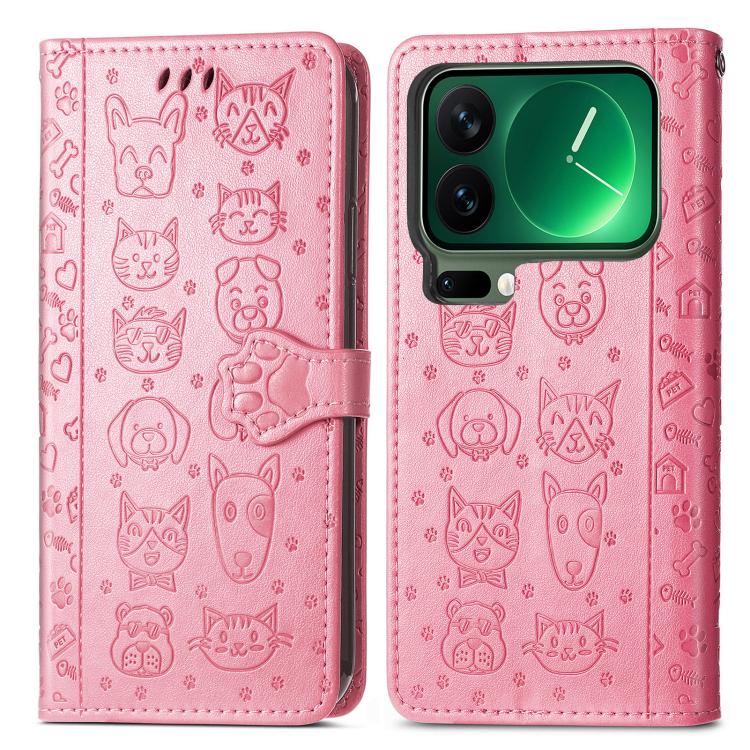 For Xiaomi 17 Pro Max Cat and Dog Embossed Leather Phone Case