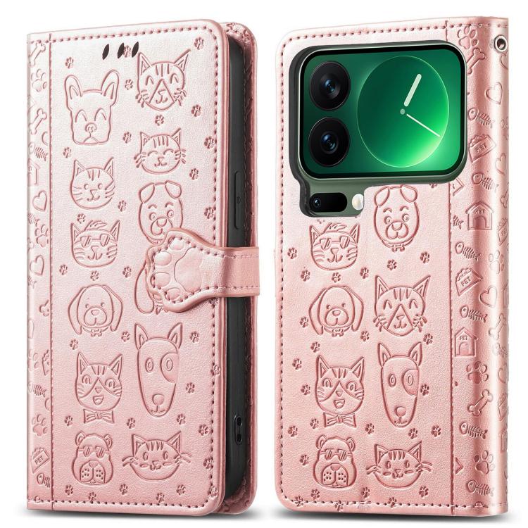 For Xiaomi 17 Pro Max Cat and Dog Embossed Leather Phone Case