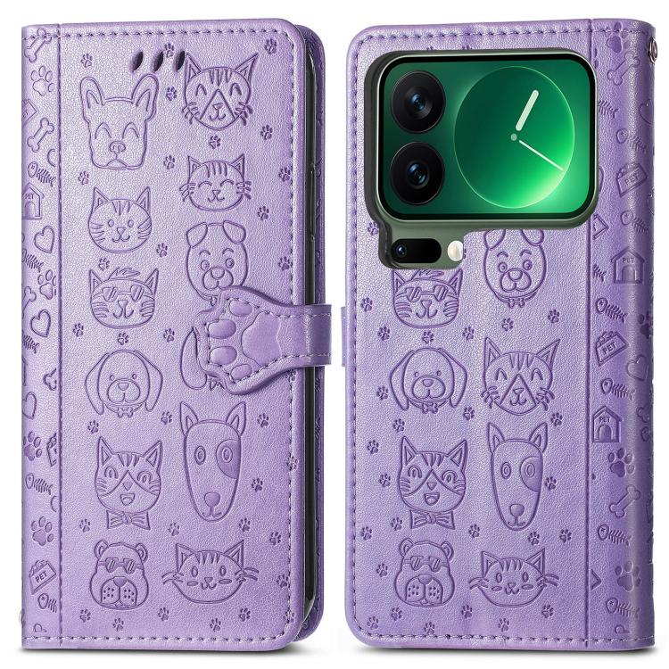 For Xiaomi 17 Pro Max Cat and Dog Embossed Leather Phone Case