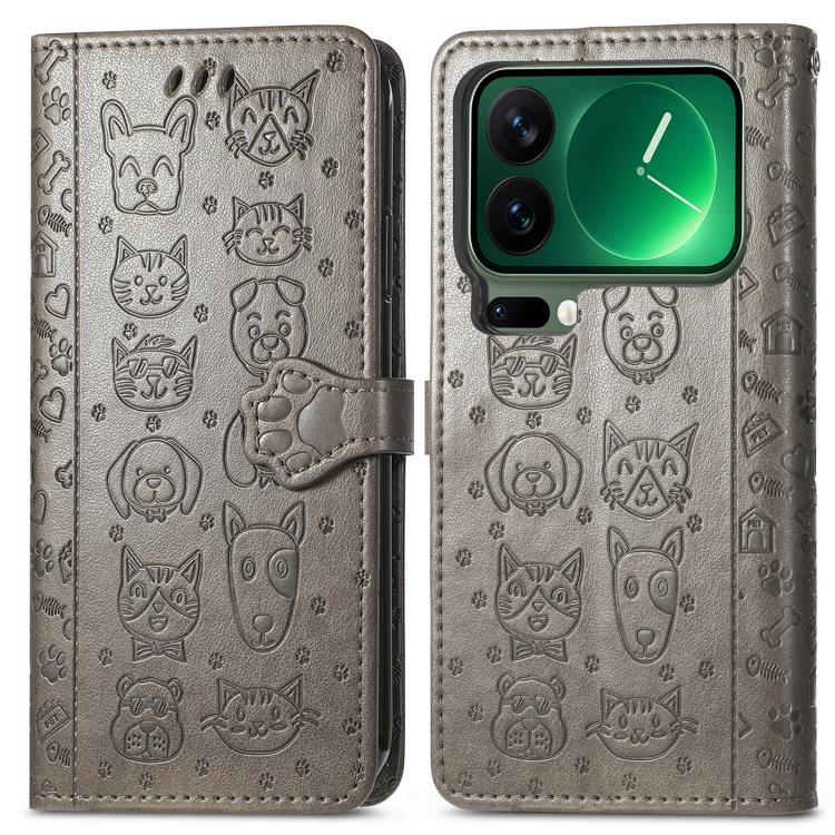 For Xiaomi 17 Pro Max Cat and Dog Embossed Leather Phone Case