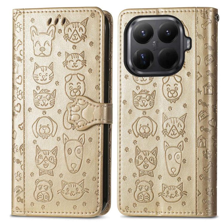 For Xiaomi 15T Pro Cat and Dog Embossed Leather Phone Case