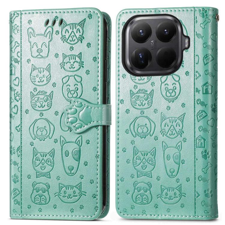 For Xiaomi 15T Pro Cat and Dog Embossed Leather Phone Case