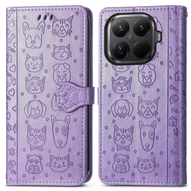For Xiaomi 15T Pro Cat and Dog Embossed Leather Phone Case
