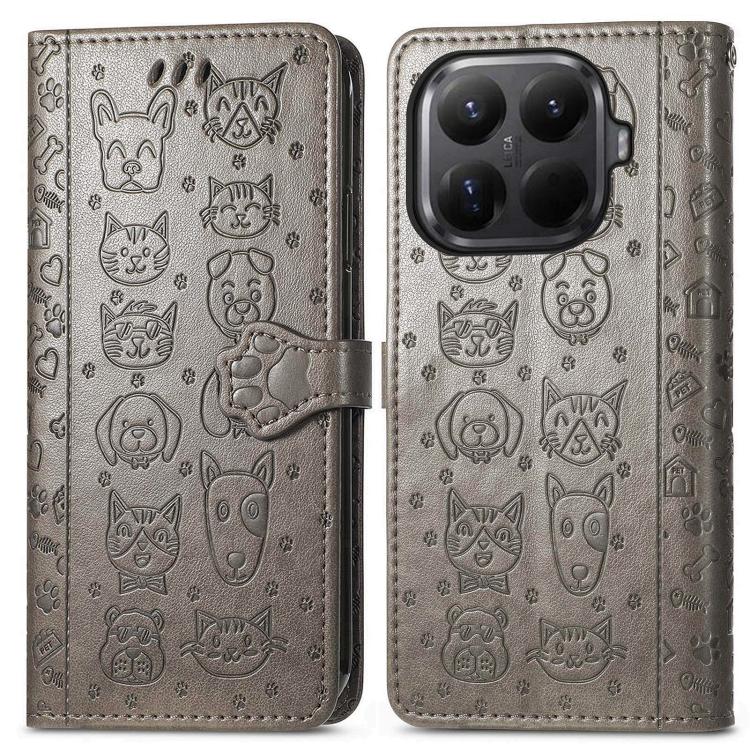 For Xiaomi 15T Pro Cat and Dog Embossed Leather Phone Case