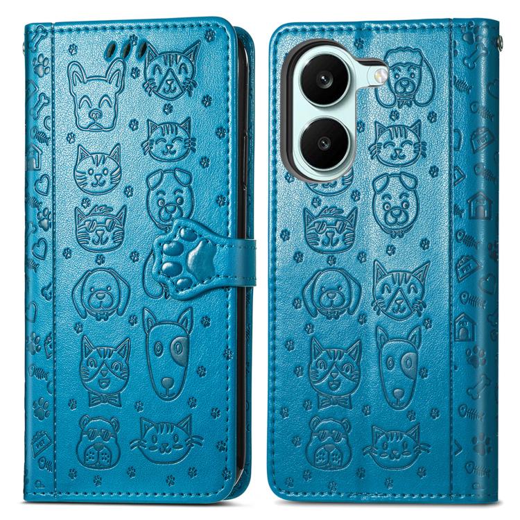 For Redmi Turbo 5 5G Cat and Dog Embossed Leather Phone Case