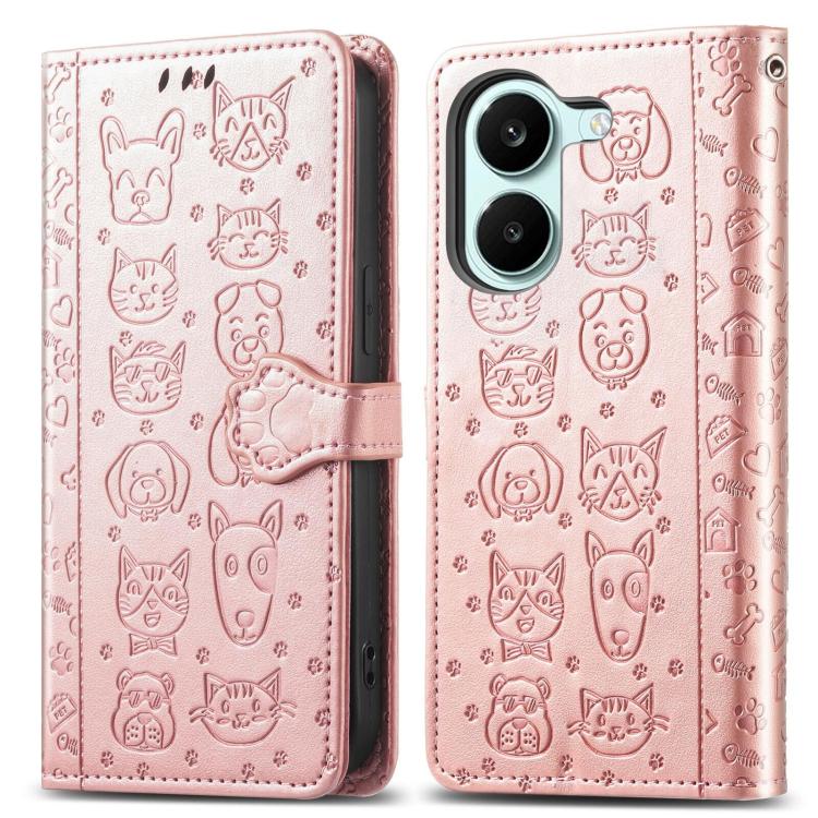 For Redmi Turbo 5 5G Cat and Dog Embossed Leather Phone Case