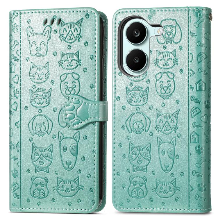 For Redmi Turbo 5 5G Cat and Dog Embossed Leather Phone Case