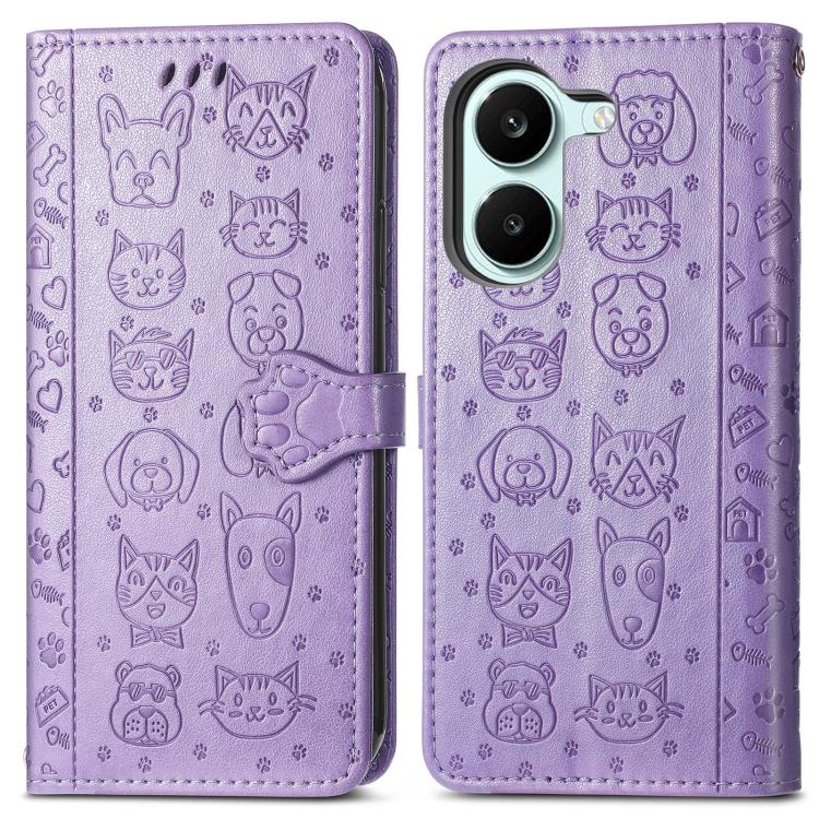 For Redmi Turbo 5 5G Cat and Dog Embossed Leather Phone Case