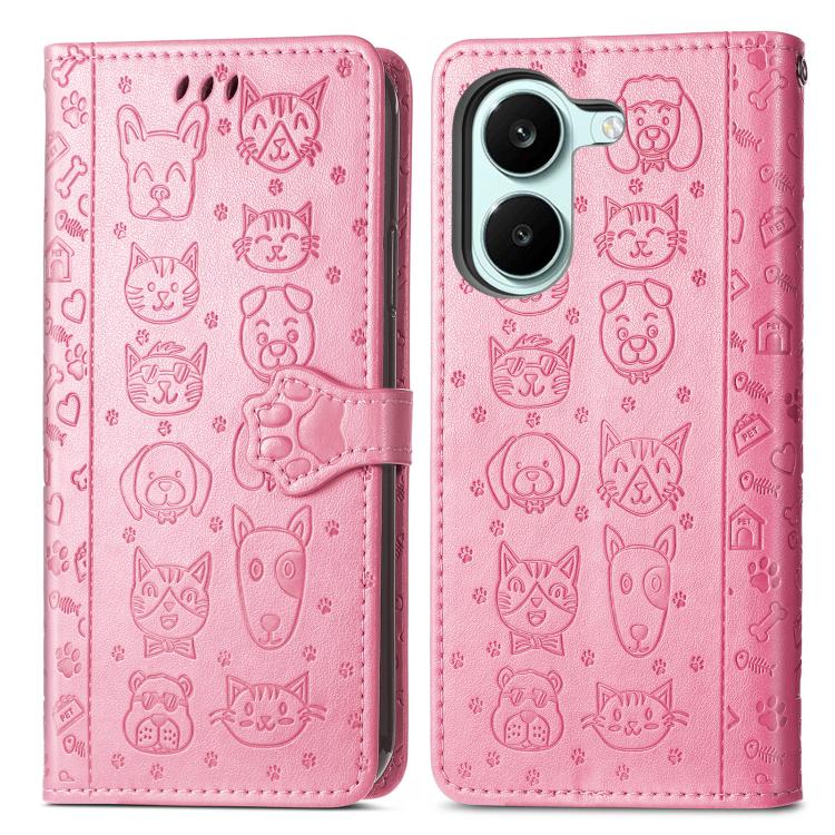 For Xiaomi Poco X8 Pro 5G Cat and Dog Embossed Leather Phone Case