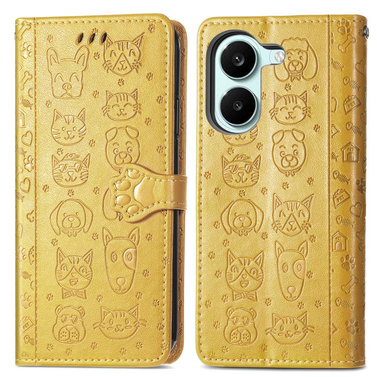 For Xiaomi Poco X8 Pro 5G Cat and Dog Embossed Leather Phone Case