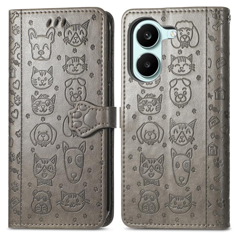 For Xiaomi Poco X8 Pro 5G Cat and Dog Embossed Leather Phone Case