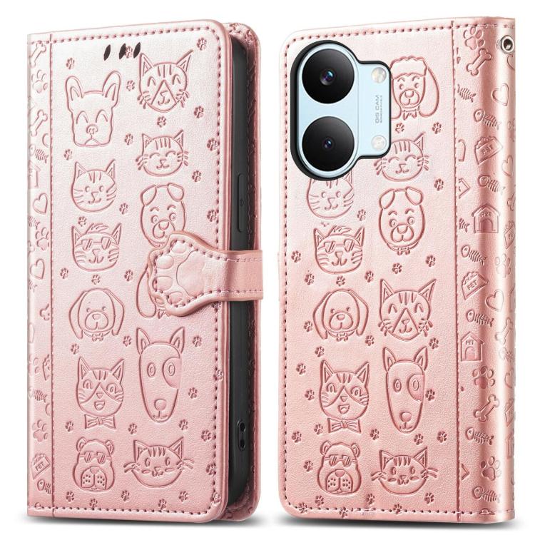 For Redmi Turbo 5 Max 5G Cat and Dog Embossed Leather Phone Case