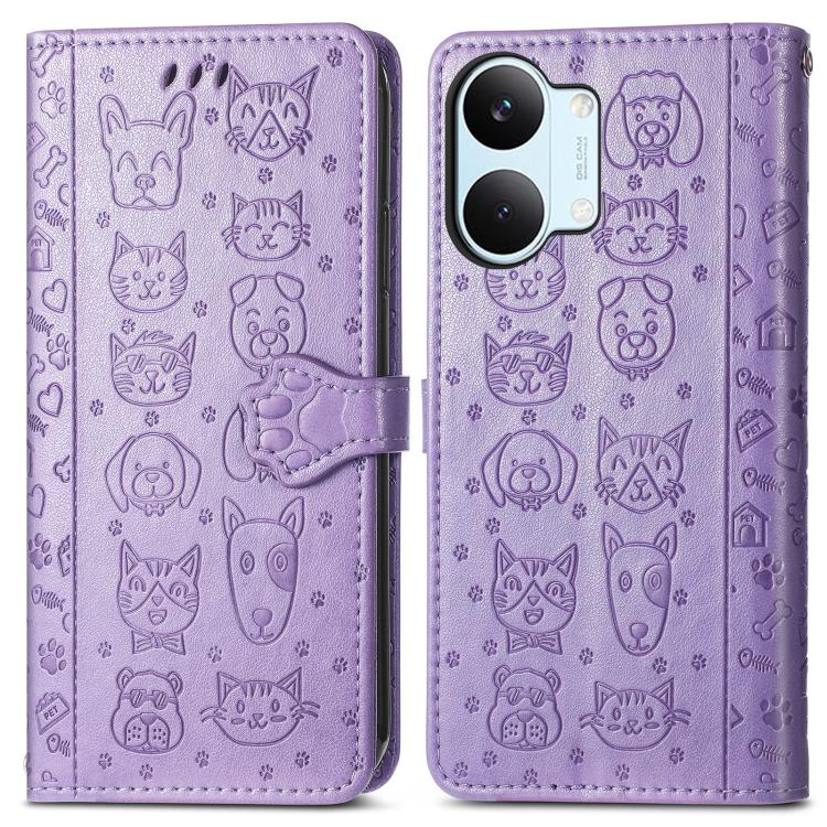 For Redmi Turbo 5 Max 5G Cat and Dog Embossed Leather Phone Case