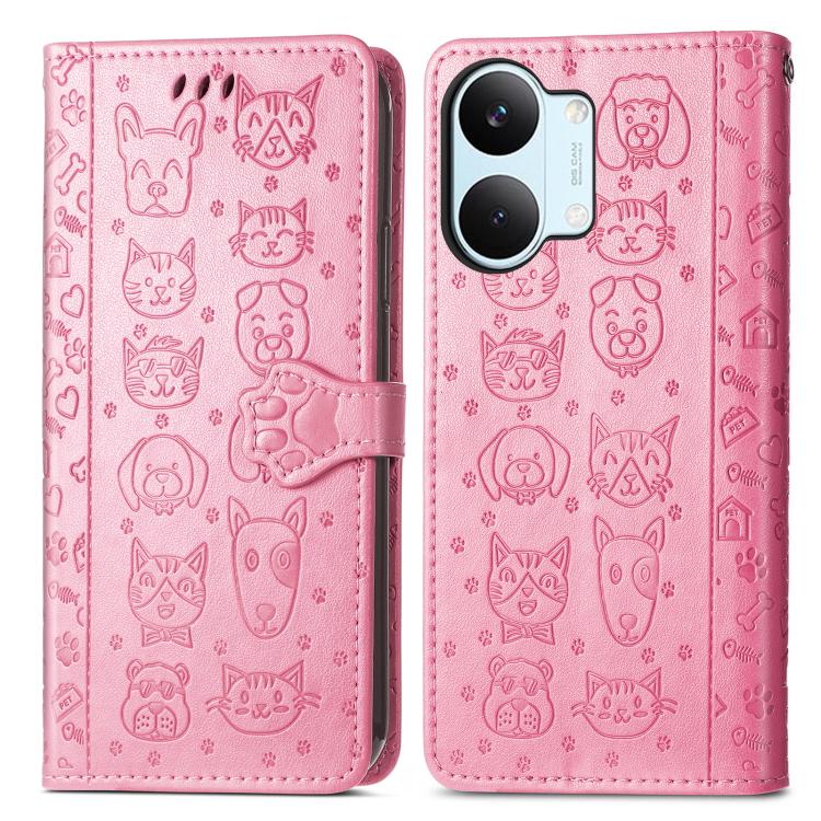 For Xiaomi Poco X8 Pro Max 5G Cat and Dog Embossed Leather Phone Case