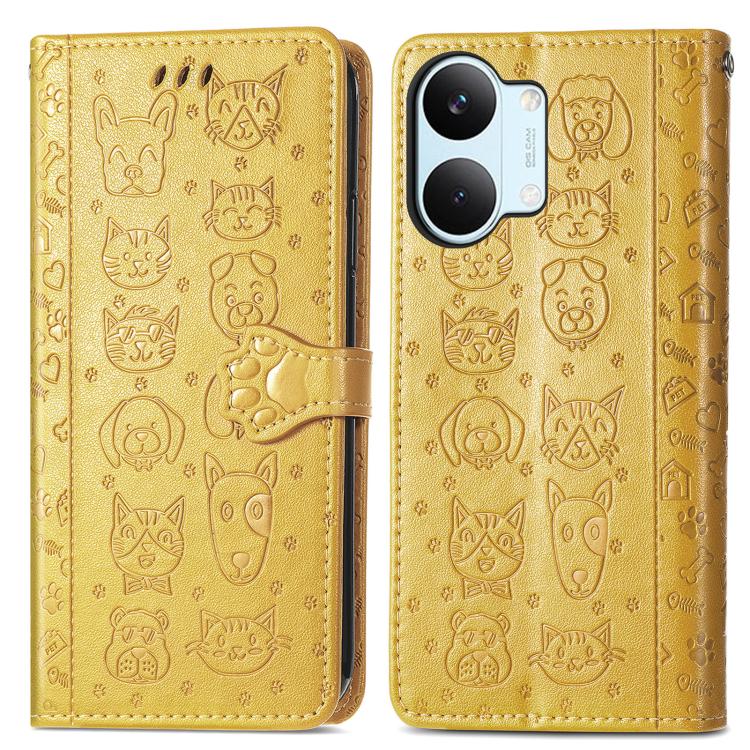 For Xiaomi Poco X8 Pro Max 5G Cat and Dog Embossed Leather Phone Case