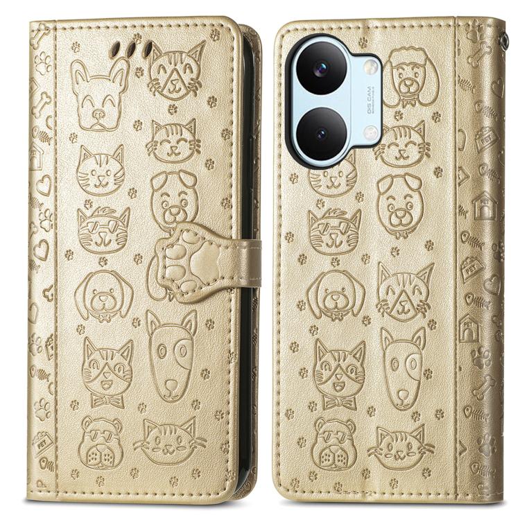 For Xiaomi Poco X8 Pro Max 5G Cat and Dog Embossed Leather Phone Case
