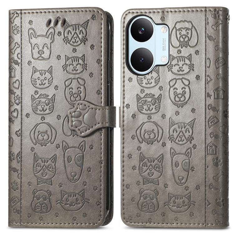 For Xiaomi Poco X8 Pro Max 5G Cat and Dog Embossed Leather Phone Case