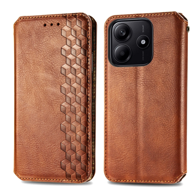 For Xiaomi Redmi Note 14 5G Cubic Grid Pressed Magnetic Leather Phone Case