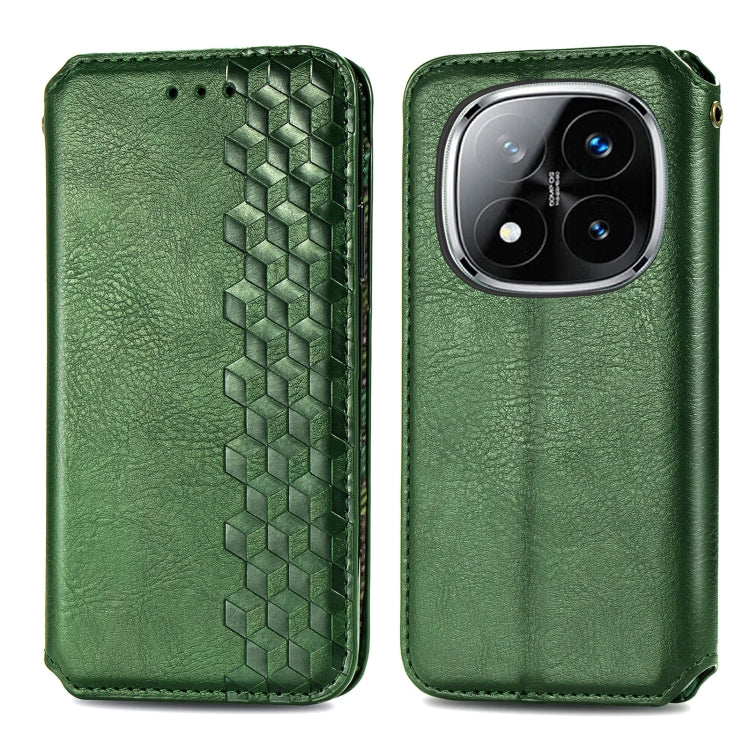 For Xiaomi Redmi Note 14 Pro+ 5G Cubic Grid Pressed Magnetic Leather Phone Case