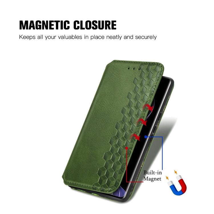 For Xiaomi Redmi Note 14 Pro+ 5G Cubic Grid Pressed Magnetic Leather Phone Case